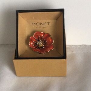Monet Red Flower Brooch